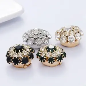 3PCS Luxury Rhinestone Crystal Round Cufflinks For Women Shirt Button Covers Fashion Jewelry Decoration Clothes Accessories
