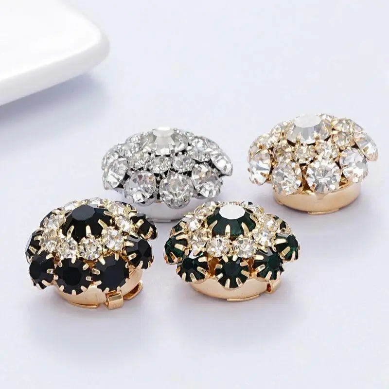 3PCS Luxury Rhinestone Crystal Round Cufflinks For Women Shirt Button Covers Fashion Jewelry Decoration Clothes Accessories