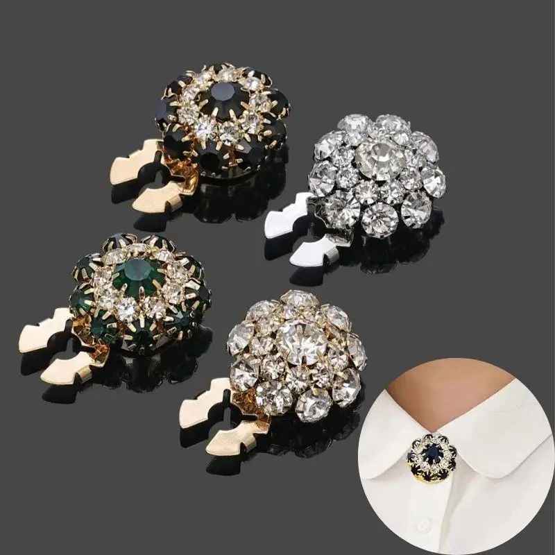 3PCS Luxury Rhinestone Crystal Round Cufflinks For Women Shirt Button Covers Fashion Jewelry Decoration Clothes Accessories - Image 2